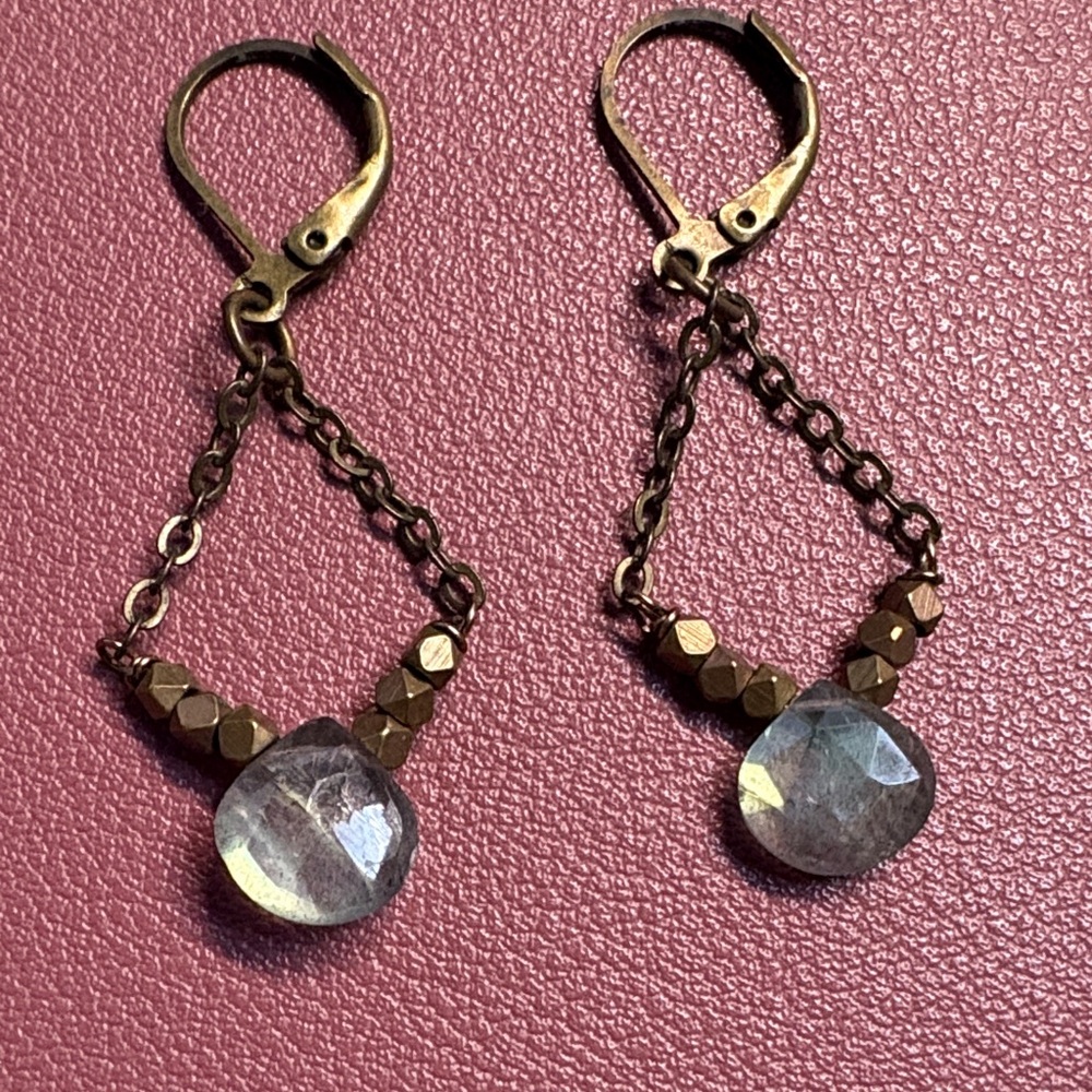 Elegant Bronze and Labradorite/Moonstone Dangle Earrings